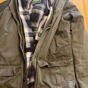 Eddie Bauer Olive Jacket with Plaid Lining